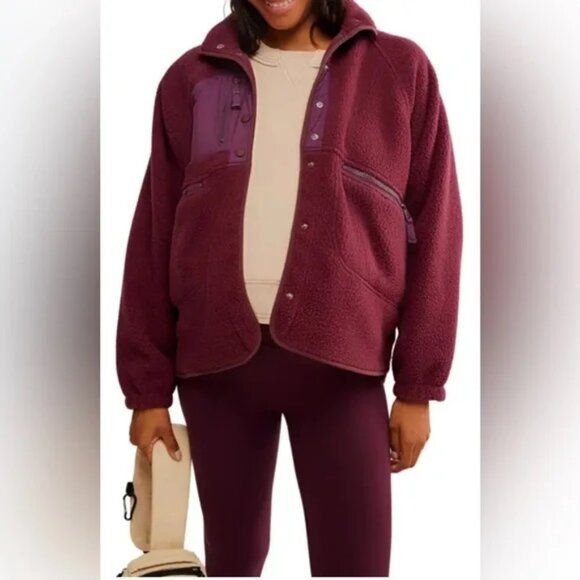NWT FP Movement X Hatch Hit The Slopes Fleece Jacket Deep Maroon size- SMALL - Picture 3 of 8